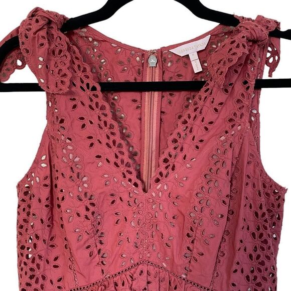 Rebecca Taylor Karina Altered Shoulder Tie Eyelet Lace Midi Dress Sz 0 - Picture 4 of 16